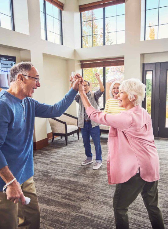 Playing Wii bowling in the Lakeside room