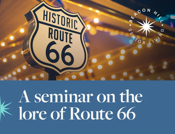 Beacon Hill Seminar event graphic, featuring a route 66 sign