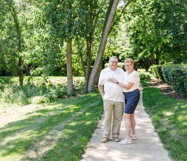 Diane and Bill Minges on a walking path at Beacon Hill in Lombard, Illinois