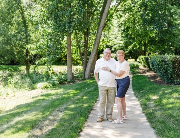 Diane and Bill Minges on a walking path at Beacon Hill in Lombard, Illinois