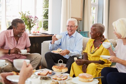group of seniors socializing in their retirement community