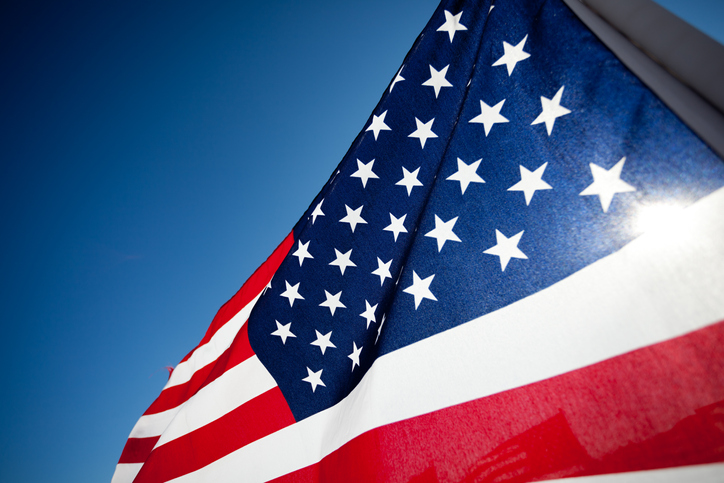 close-up of waving American flag