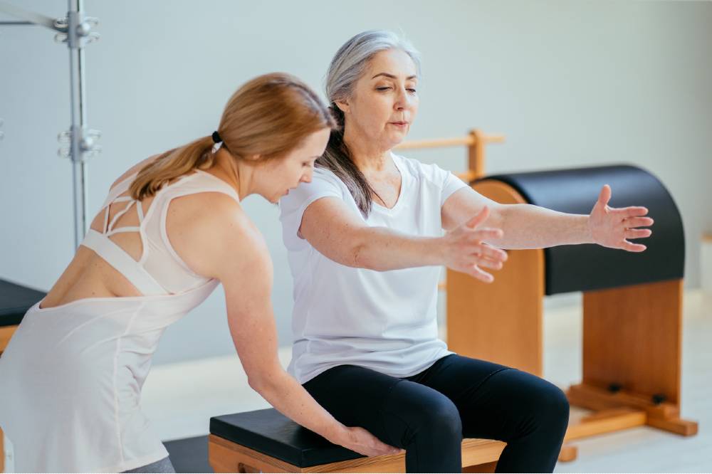 Senior woman doing physical therapy